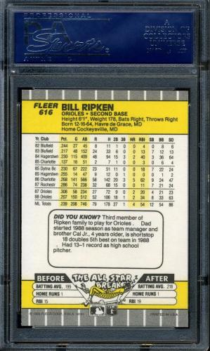 1989 Fleer #616E Bill Ripken Black Box [Rounded Box with Jagged White Line] PSA 10 #16649718 - Back