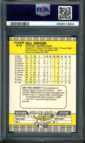 1989 Fleer #616E Bill Ripken Black Box [Rounded Box with Smooth White Line] PSA 10 #66851864 - Back