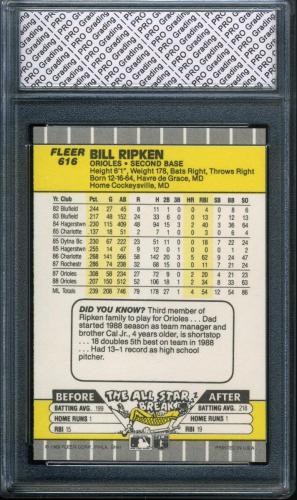 1989 Fleer #616E Black Box Bill Ripken (Rounded Edge / Jagged White Line) PRO 10 - Back