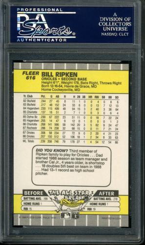 1989 Fleer #616D Bill Ripken Black Scribble [No 'F' Showing (Faint 'F')] PSA 10 #23227827 - Back