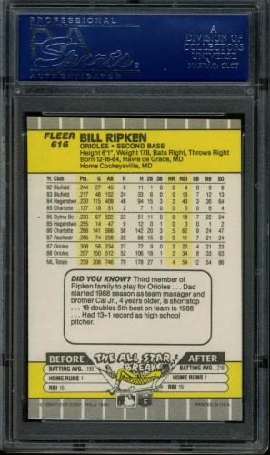 1989 Fleer #616B Bill Ripken Whiteout [Smooth White Line] PSA 10 #16551046 - Back