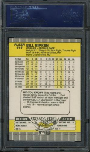 1989 Fleer #616B Bill Ripken Whiteout [Jagged White Line] PSA 9 #20708270 - Back