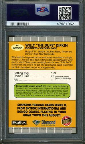 1994 SkyBox Simpsons II Promo Willie The Dupe Dipkin #P4 PSA 9 #47981062 - Back