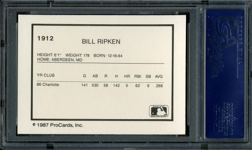 1987 Rochester Red Wings ProCards #12 Bill Ripken PSA 10 #19249563 - Back