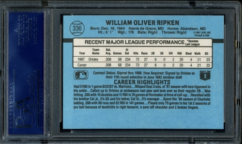 1988 Donruss #336 Bill Ripken RC* PSA 10 #18470039 - Back