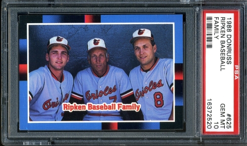1988 Donruss #625 The Ripken Family [Factory Set - Period after INC] PSA 10 #16372520