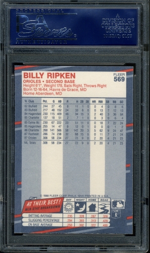 1988 Fleer #569 Bill Ripken RC* PSA 10 #17630752 - Back