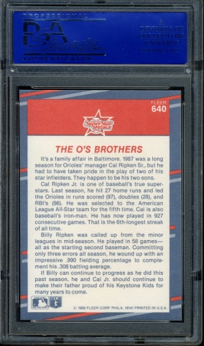 1988 Fleer #640 Ripken Brothers PSA 10 #11914326 - Back