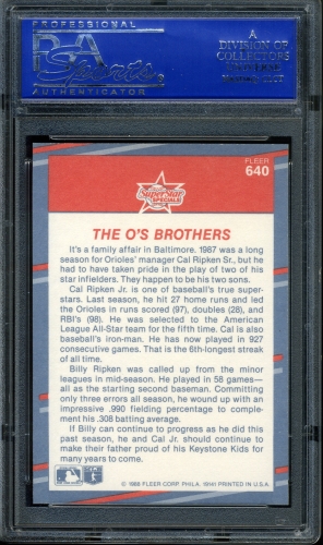 1988 Fleer Glossy #640 The Ripken Brothers PSA 10 #40221346 - Back