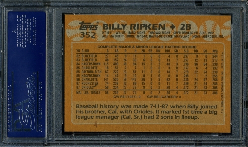 1988 Topps #352 Bill Ripken RC* PSA 10 #19516885 - Back