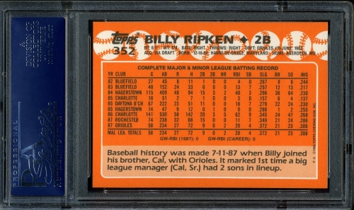 1988 Topps Tiffany #352 Bill Ripken PSA 10 #18476155 - Back