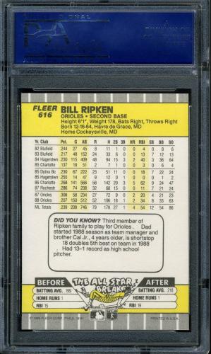 1989 Fleer #616E Bill Ripken Black Box [Square Box] PSA 10 #14020775 - Back