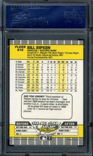 1989 Fleer #616E Bill Ripken Black Box [Rounded Box with Jagged White Line] PSA 10 #16649718 - Back