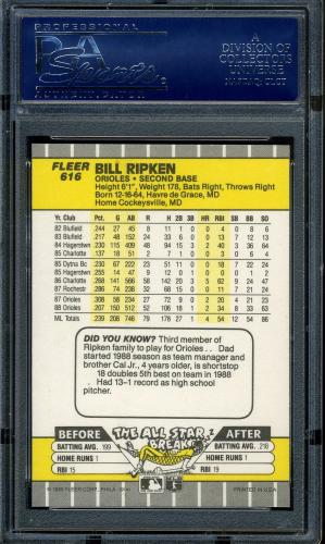 1989 Fleer #616A Bill Ripken Rick Face PSA 10 #16861385 - Back