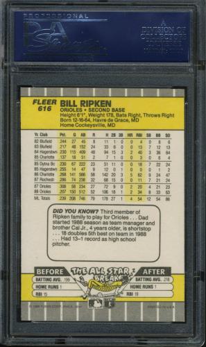 1989 Fleer #616B Bill Ripken Whiteout [Jagged White Line] PSA 9 #20708270 - Back