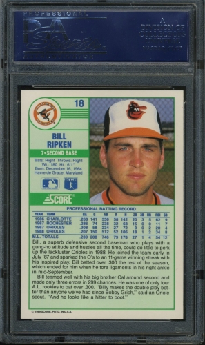 1989 Score #18 Bill Ripken PSA 9 #20708271 - Back