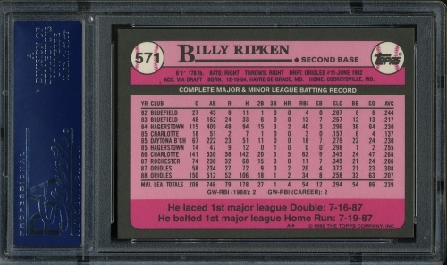 1989 Topps Tiffany #571 Billy Ripken PSA 10 #17703802 - Back