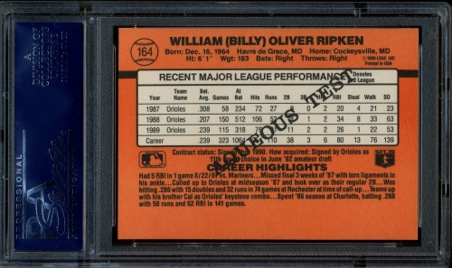 1990 Donruss Aqueous Test #164 Bill Ripken PSA 8 #20708280 - Back