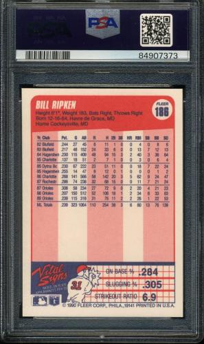 1990 Fleer #186 Bill Ripken PSA 9 #844907373 - Back