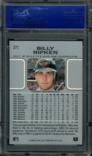 1990 Leaf #271 Bill Ripken PSA 10 #15415632 - Back
