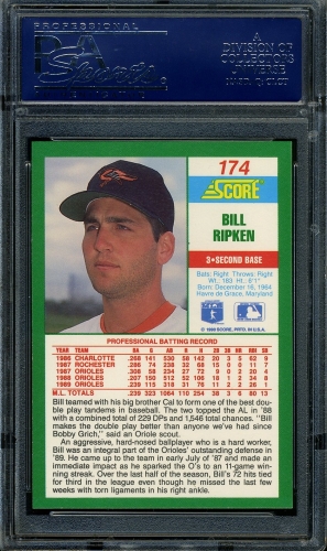 1990 Score #174 Bill Ripken PSA 10 #18656241 - Back