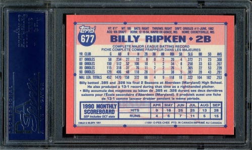 1991 O-Pee-Chee #677 Billy Ripken PSA 10 #19534404 - Back