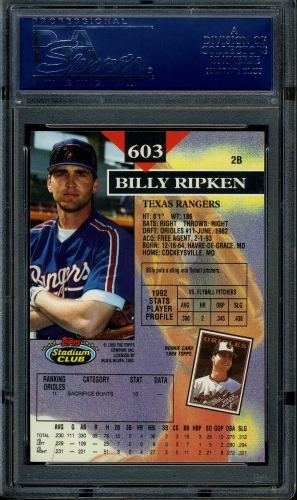 1993 Stadium Club First Day Issue #603 Billy Ripken PSA 10 #17840329 - Back