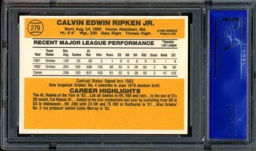 1983 Donruss #279 Cal Ripken PSA 10 #11788701 - Back