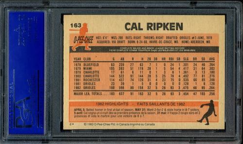 1983 O-Pee-Chee #163 Cal Ripken PSA 10 #81384385 - Back