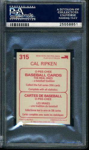 1983 O-Pee-Chee Stickers #315 Cal Ripken PSA 10 #25558851 - Back