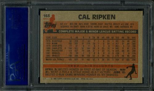 1983 Topps #163 Cal Ripken PSA 10 #81623598 - Back