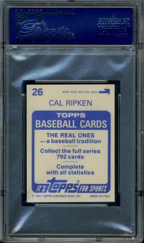1983 Topps Stickers #026 Cal Ripken PSA 10 #17147374 - Back