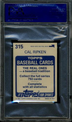 1983 Topps Stickers #315 Cal Ripken PSA 10 #15300398 - Back