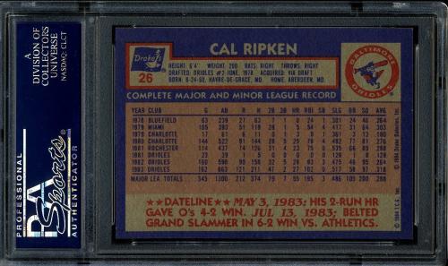 1984 Drake's #26 Cal Ripken PSA 10 #22140156 - Back