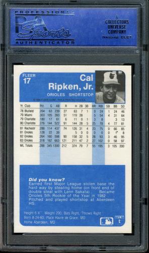 1984 Fleer #17 Cal Ripken PSA 10 #30117689 - Back