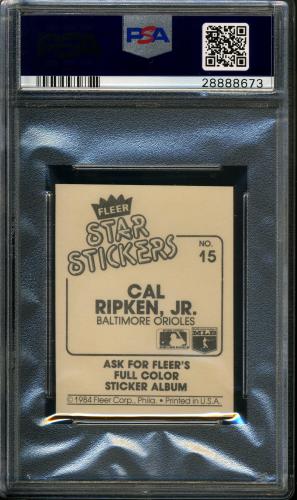 1984 Fleer Stickers #15 Cal Ripken PSA 10 #28888673 - Back