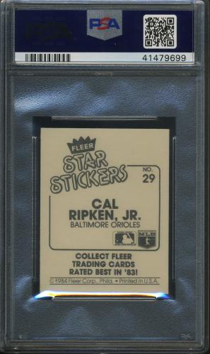 1984 Fleer Stickers #29 Cal Ripken PSA 10 #41479699 - Back