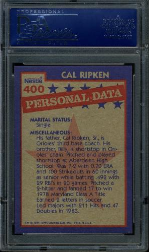 1984 Nestle 792 #400 Cal Ripken AS PSA 10 #17808563 - Back