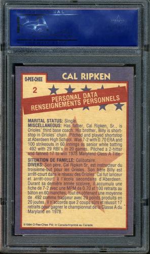 1984 O-Pee-Chee #002 Cal Ripken AS PSA 10 #81711449 - Back
