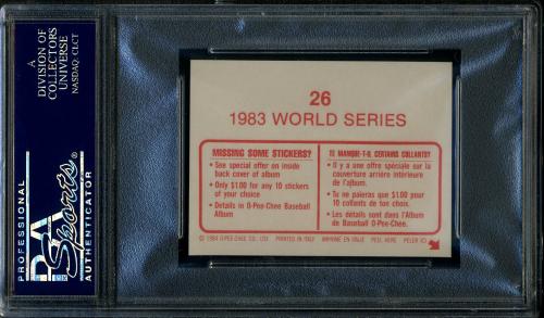 1984 O-Pee-Chee Stickers #026 Eddie Murray WS PSA 10 #23816095 - Back