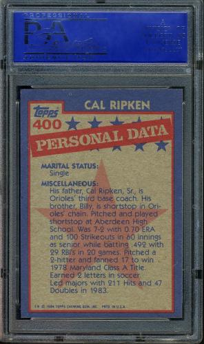 1984 Topps #400 Cal Ripken AS PSA 10 #81484760 - Back