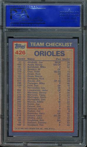 1984 Topps #426 Orioles TL/Cal Ripken PSA 10 #81445565 - Back