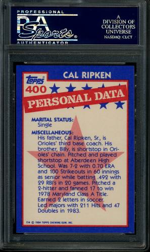 1984 Topps Tiffany #400 Cal Ripken AS PSA 10 #23824738 - Back
