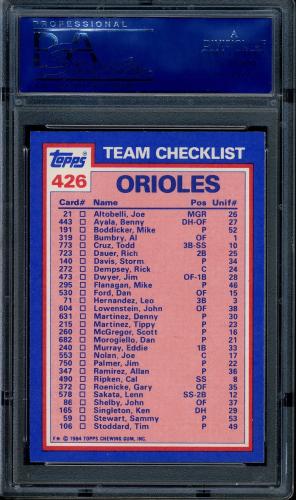 1984 Topps Tiffany #426 Orioles TL/Cal Ripken PSA 10 #14483203 - Back