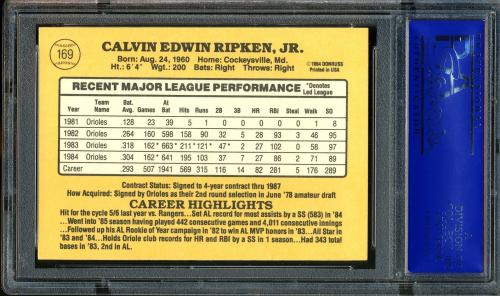 1985 Donruss #169 Cal Ripken PSA 10 #30881121 - Back