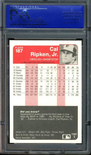 1985 Fleer #187 Cal Ripken PSA 10 #11637056 - Back