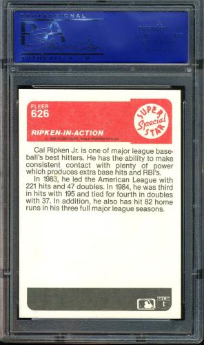 1985 Fleer #626 Cal Ripken IA PSA 10 #40352964 - Back