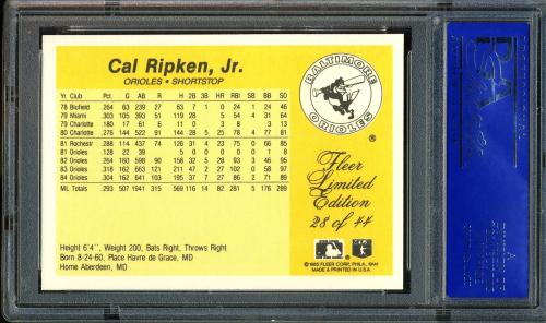 1985 Fleer Limited Edition #28 Cal Ripken PSA 10 #90505322 - Back