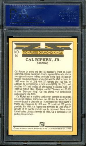 1985 Leaf/Donruss #14 Cal Ripken DK PSA 10 #16566940 - Back