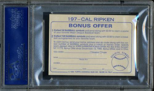 1985 Topps Stickers #197 Cal Ripken PSA 10 #16278105 - Back